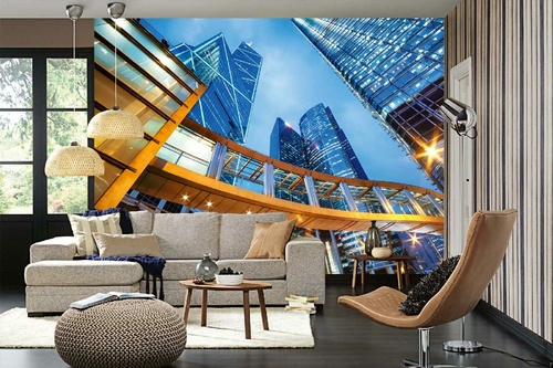 Vlies Fototapete - Bürogebäude in Hongkong 375 x 250 cm